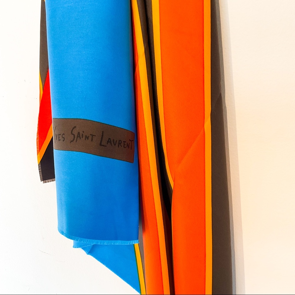 YVES SAINT LAURENT Vintage Silk Striped Electric Blue Scarf